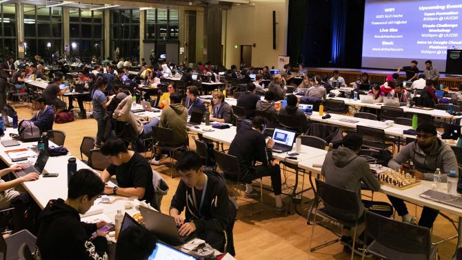 students participate in a hackathon