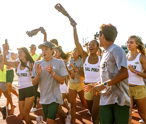 Cal Poly track athletes celebrate their teams earning Big West Conference titles 