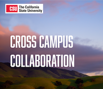 An image with blue sky and clouds reading: CSU-The California State University — Cross Campus Collaboration.