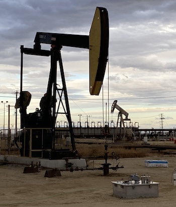 Oil pumps in a field.