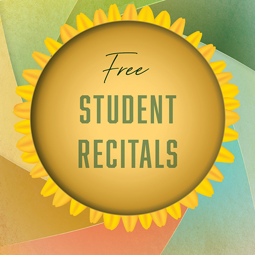 A sunflower with text reading Free Student Recitals