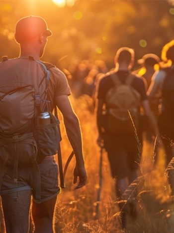 Hiking at sunset.