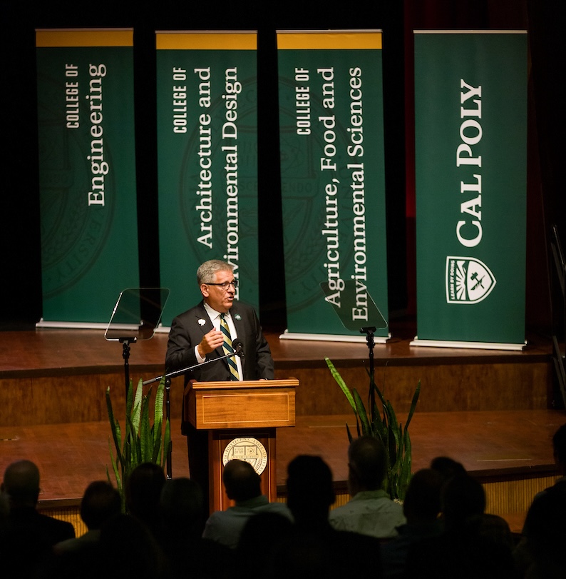 President Armstrong speaking at Fall Convocation.