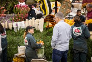 Students from Cal Poly and California State Polytechnic University in Pomona put the finishing touches on Cal Poly universities’ playful “Aquatic Aspirations” float which received the Director Award for the most outstanding artistic design and use of floral and non-floral materials at the 131st Rose Parade® held New Year’s Day.