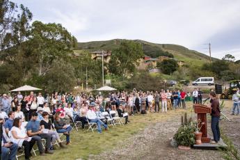 More than 100 people gather for the groundbreaking of the new Cal Poly Plant Conservatory near Poly Canyon Village.