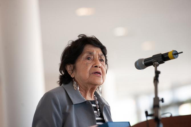 Dolores Huerta, co-founder of the United Farm Workers of America and civil rights activist speaks to our campus community.
