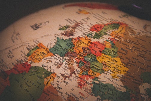 A close look at a globe.