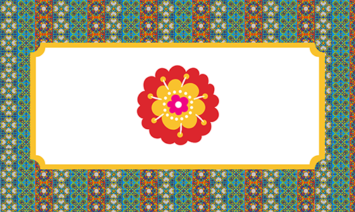 A flower design outlined in white on top of a quilted background