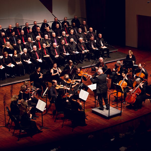 This picture is shot from above, you can see the stage full of singers and members of the orchestra