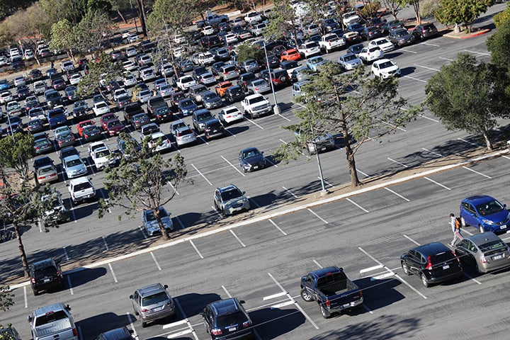 Vehicles parked on the Cal Poly campus.