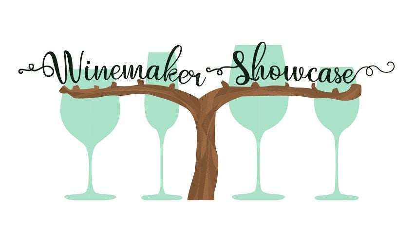 Graphic of Wine glasses and the words "Winemaker Showcase"