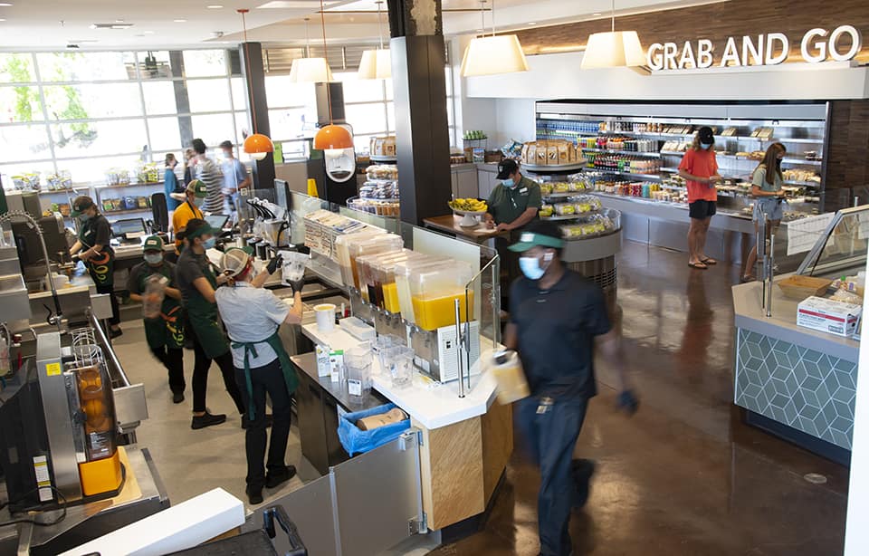 A bustling, modern market space and smoothie bar in the new Vista Grande dining complex