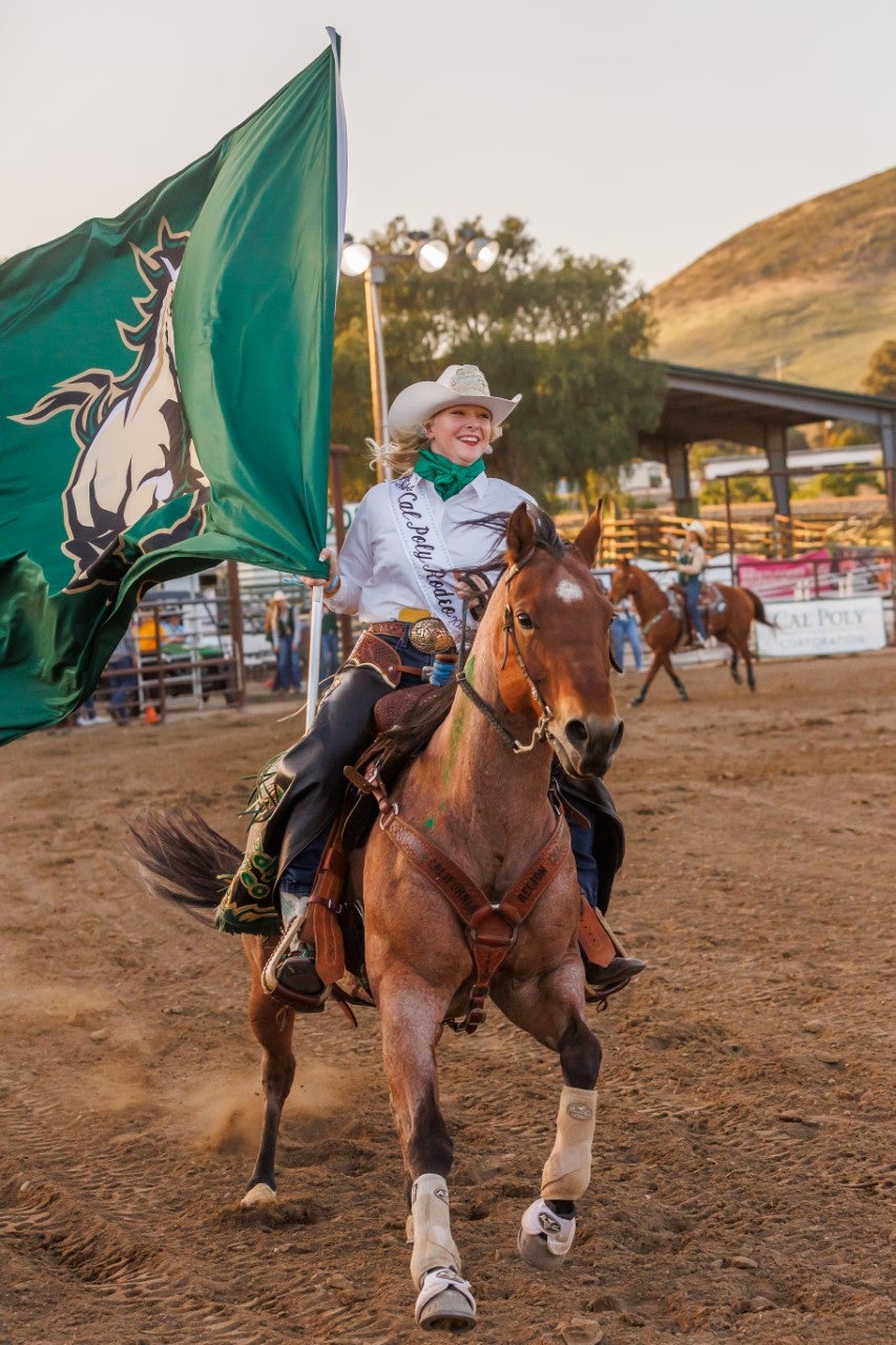 2022 Rodeo Queen Megan Sharp rides the arena prior to the competition