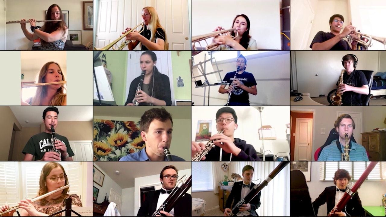 Image of band students in a Zoom grid