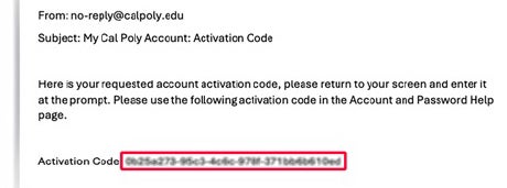 Example of an email containing the activation code. 