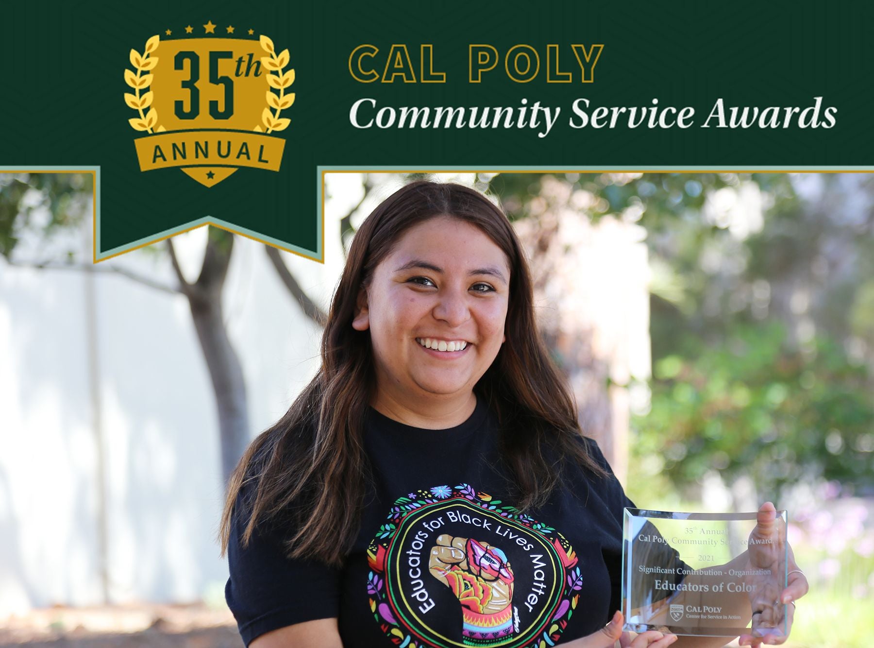 Portrait of Cecilia Guzman with the words "35th Annual Community Service Awards."