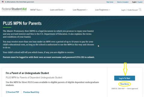 Screenshot Parent PLUS MPN details