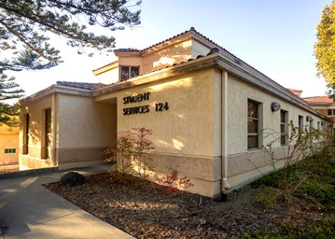 The southern entrance to the Student Services Building