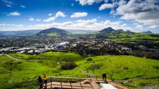 A photo of the Cal Poly campus with Cerro San Luis and Bishop Peak in the background.