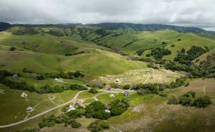 An aerial view of Poly Canyon during Design Village.