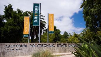 Banners at the Grand Avenue entrance of the University