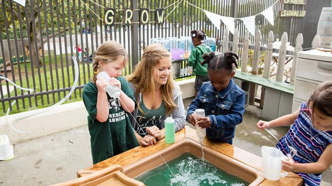 Child Development student working with kids at the Preschool Learning Lab