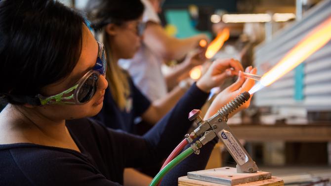 Students work on personal projects at the craft center