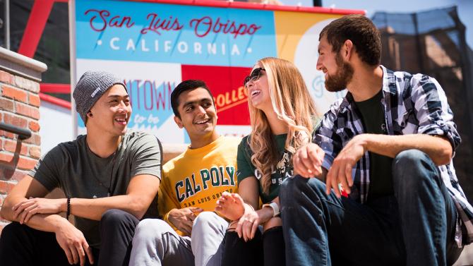 Students sitting outside Cal Poly downtown