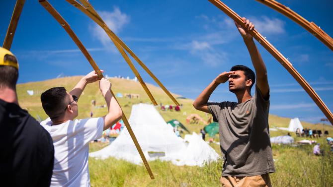 Students setting up structures in Poly Canyon