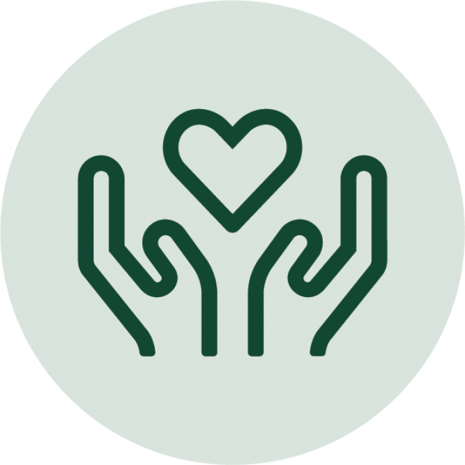 Hands holding a heart icon