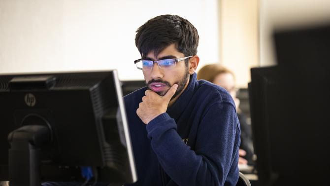 Student works at computer