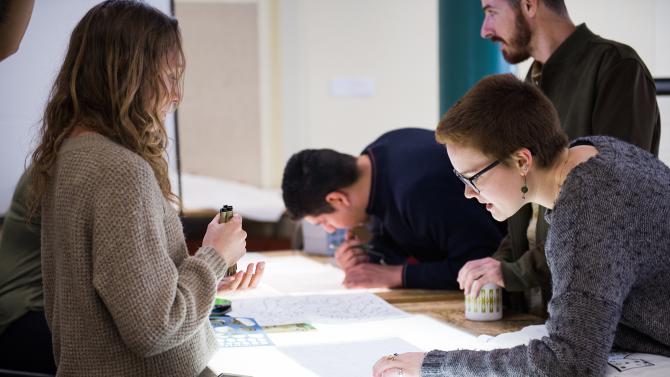 Landscape architecture students work on a collaborative project. 