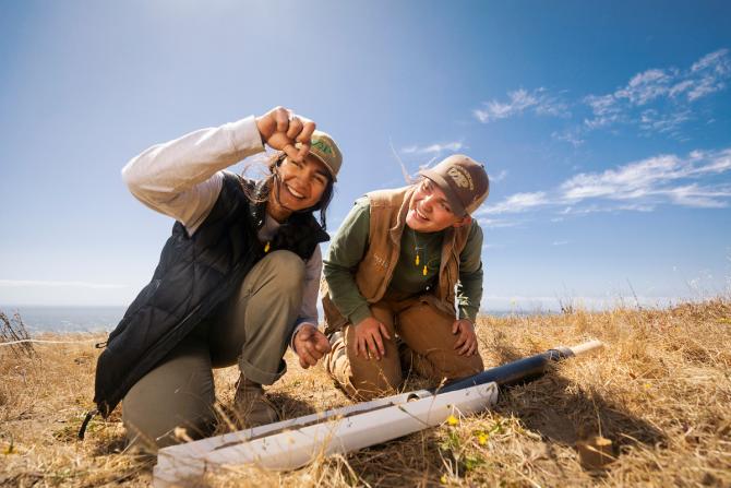 Sustainable Rangeland & Livestock Management at Swanton Pacific Ranch with students and interns working in the field taking soil samples.