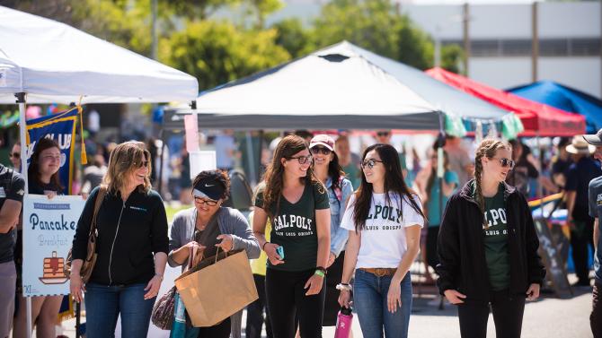 Students and their families on campus during open house