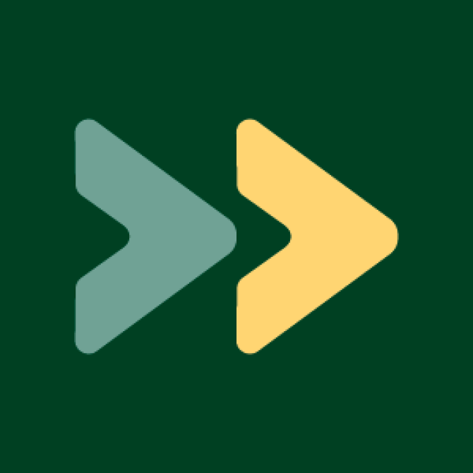 Green background with icon of two arrows moving forward.